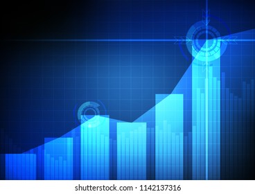 Vector : Business graph and grid on blue background