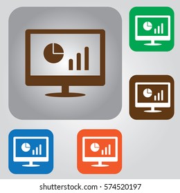 Vector Business Graph on Display Icon. laptop icon with graph on the screen