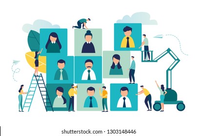 Vector business graph, open vacancy, business company is looking for an employee for a job, flat color icons, creative illustrations, businessmen are considering a resume - Vector 