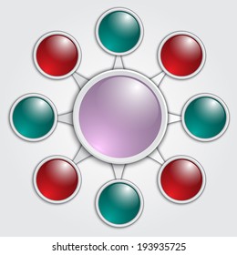 Vector business graphic template with red, blue and pink circles