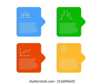 Vector business graphics with four colored compartments with business icons for business purposes. The graphics are built on a white background.