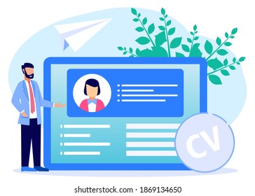 Vector business graphics, open vacancies, companies and business corporations looking for employees for jobs, flat color icons, creative illustrations, employers are considering resumes - Vector.