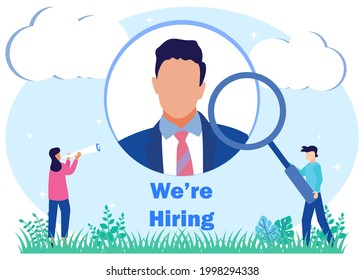 Vector business graphics, open vacancies, companies and business corporations looking for employees for jobs, flat color icons, creative illustrations, employers are considering resumes - Vector.
