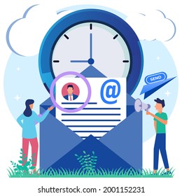 Gráficos de negocios vectores, vacantes abiertas, empresas y corporaciones de negocios que buscan empleados para empleos, iconos de color plano, ilustraciones creativas, empleadores están considerando currículos - Vector.