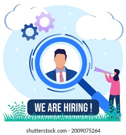 Vector business graphics, open vacancies, companies and business corporations looking for employees for jobs, flat color icons, creative illustrations, employers are considering resumes - Vector.