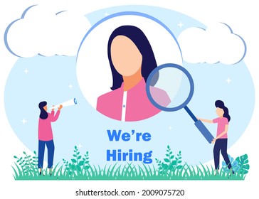 Vector business graphics, open vacancies, companies and business corporations looking for employees for jobs, flat color icons, creative illustrations, employers are considering resumes - Vector.