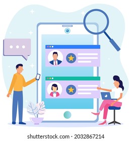 Vector business graphics, open vacancies, companies and business corporations looking for employees for jobs, flat color icons, creative illustrations, employers are considering resumes - Vector.