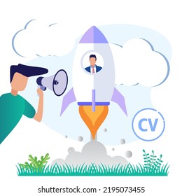 Gráficos de negocios vectores, vacantes abiertas, empresas y corporaciones de negocios que buscan empleados para empleos, iconos de color plano, ilustraciones creativas, empleadores están considerando currículos - Vector.
