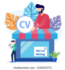 Vector business graphics, open vacancies, companies and business corporations looking for employees for jobs, flat color icons, creative illustrations, employers are considering resumes - Vector.