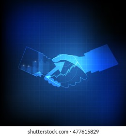 Vector : Business graphs on hand shaking on blue background