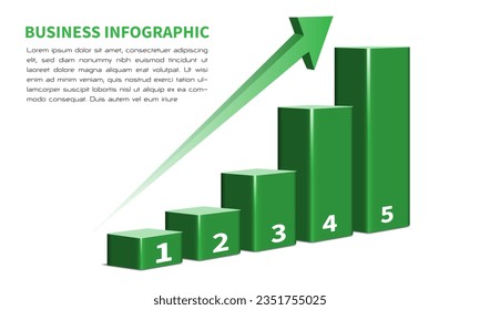 Vector of business green 3d infographic bar chart with number on grey data report presentation on white background illustration.