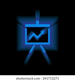 Vector Business Growing Chart Presentation Icon  on a black background