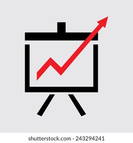 Vector Business Growing Chart Presentation Icon  on a grey background