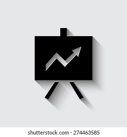 Vector Business Growing Chart Presentation Icon with shadow on a grey background
