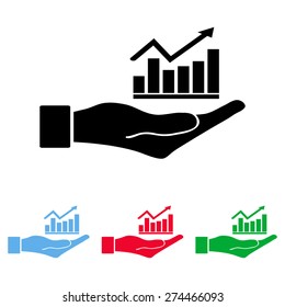 Vector Business Growing Chart Presentation Icon in hand - vector icon