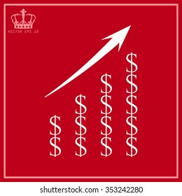 Vector Business Growing Chart Presentation Icon  on a red background