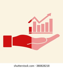 Vector Business Growing Chart Presentation Icon in hand - vector icon