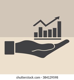 Vector Business Growing Chart Presentation Icon in hand - vector icon