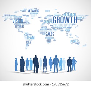 Vector del crecimiento empresarial con mapa mundial