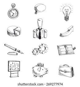 Vector business hand drawn set. Sketch. Icon collection. 