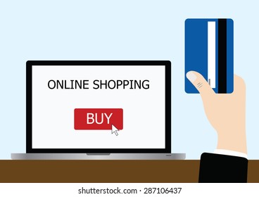vector of business hand holding credit card for online shopping