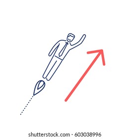Vector business icon of businessman flying up | modern flat design linear concept illustration and infographic red and blue on white background