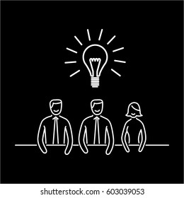 Vector business icon of common idea on meeting | modern flat design linear concept illustration and infographic white on black background