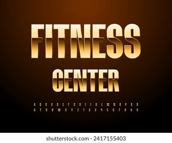 Vector business icon Fitness Center with Gold glossy Font. Set of luxury Alphabet Letters and Numbers.