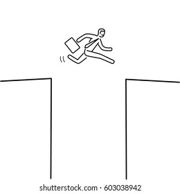 Vector business icon of jumping courage businessman | modern flat design linear concept illustration and infographic black on white background