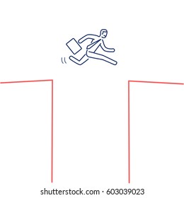 Vector business icon of jumping courage businessman | modern flat design linear concept illustration and infographic red and blue and on white background
