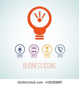 Vector business icon of light bulb, ideas. Icon set for for annual reports, charts, presentations, workflow layout, banner, number options, step up options, web design with symbols and space for text.