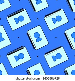 Vector business icon. Notebook seamless pattern on a blue background.