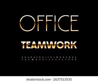 Vector Business icon Office Teamwork. Classy Gold Font. Premium Alphabet Letters and Numbers set.