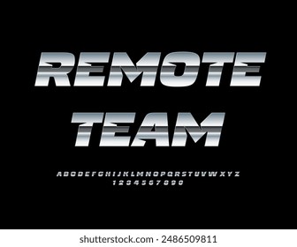 Vector business icon Remote Team. Modern Silver Font. Metallic Alphabet Letters and Numbers set