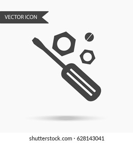 Vector business icon screwdriver and nut. Icon for for annual reports, charts, presentations, workflow layout, banner, number options, step up options, web design. Contemporary flat design.
