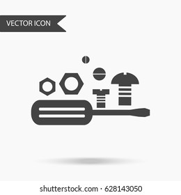 Vector business icon screwdriver and nut. Icon for for annual reports, charts, presentations, workflow layout, banner, number options, step up options, web design. Contemporary flat design.