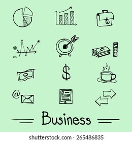 Vector : Business icon set in doodle style.