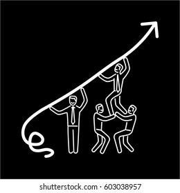 Vector business icon of team cooperation | modern flat design linear concept illustration and infographic white on black background
