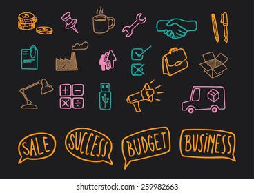 vector business icons doodle with speech balloons