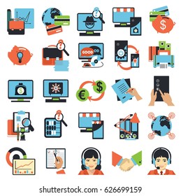 Vector business icons network technology database analyst productivity labor flat signs isolated white background