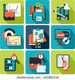 Vector business icons network technology database analyst productivity labor square shape forms