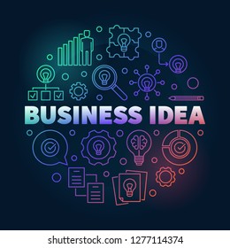 Vector Business Idea colored round outline illustration on dark background