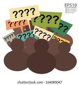 Vector : Business Idea Concept Present By Group of People With Question Speech Bubbles or Text Balloon Isolated On White Background 