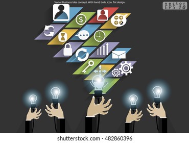 Vector Business Idea concept.with hand, bulb, icon, flat design.