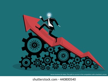 Vector business for ideas. The path to success in the competition with a backlash, arrows flat design
