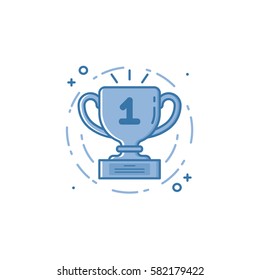 Vector Business Illustration Of Award Cup Icon In Flat Linear Style. Graphic Design Concept Of Winner Or Champion On Contest. Use In Web Project And Applications. Outline Stock Object.