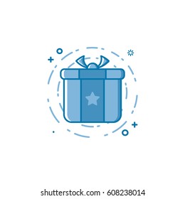 Vector business illustration of blue colors icon shopping concept in line style. Linear blue gift or bounty. Design for internet, banner, web page and mobile app. Outline filled object e-commerce.