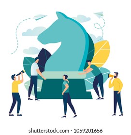 Vector business illustration, businessmen plan a business plan strategy,
concept of strategic movement, great chess