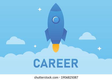 Vector business illustration. Vector concept of aspiration upward. The business rocket flies up to conquer new business horizons. Freelance, Career and Competition. Business success.