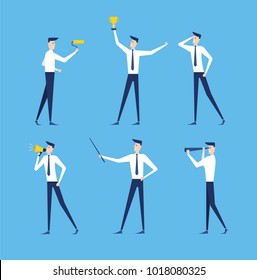 Vector business illustration, flat design, animation possibility to create unique characters, a set of different in character people